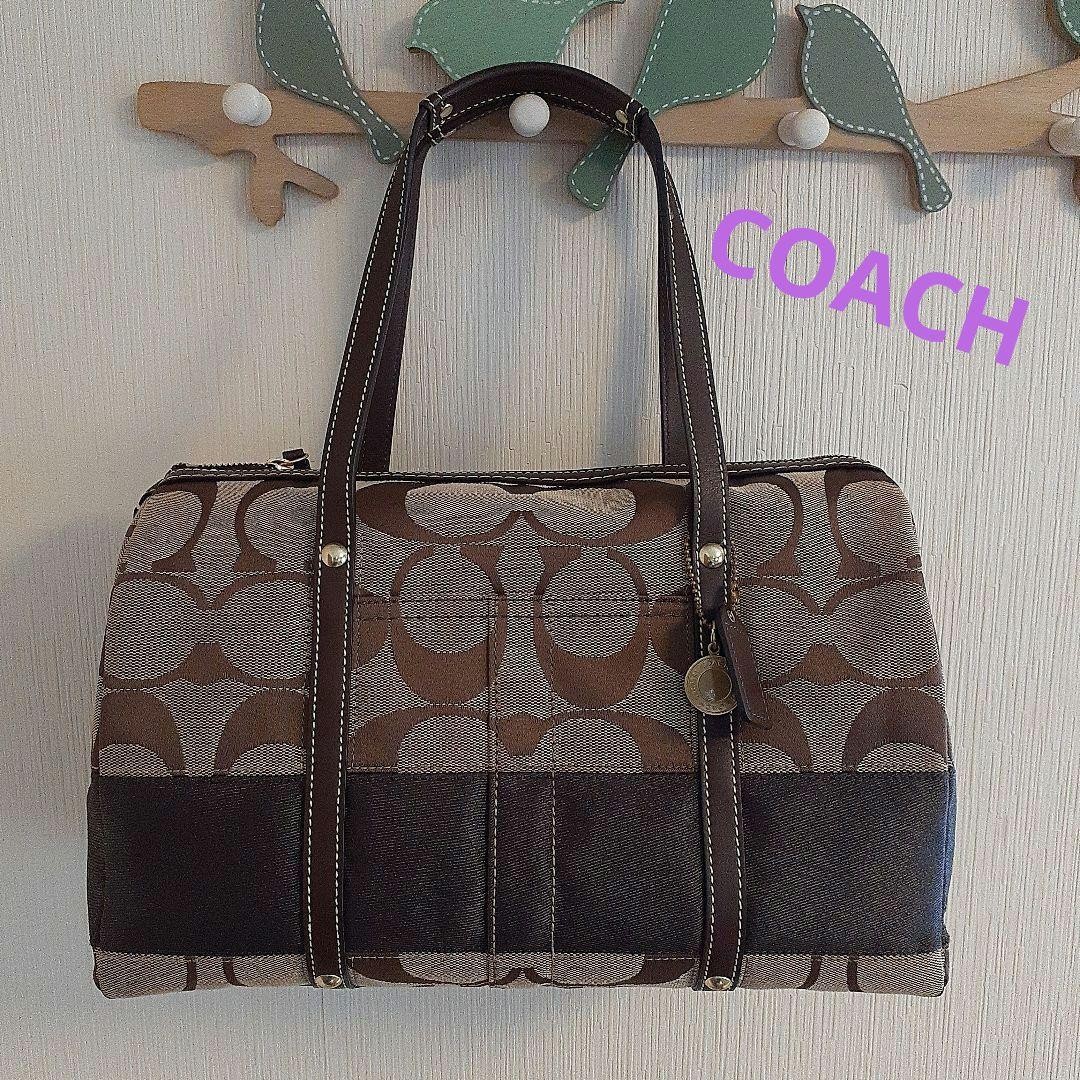 Coach Mini Boston Bag in Signature Brown Excellent Pre-Owned Condition
