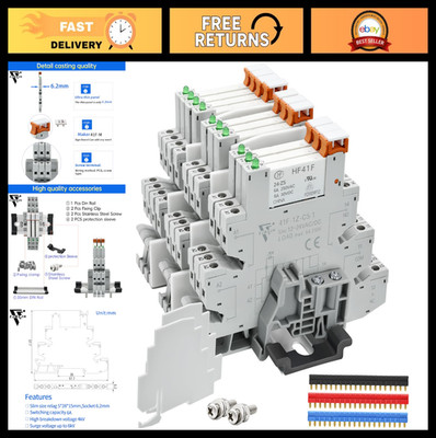 10Pcs Mini Din Rail Relay 24VDC/24VAC, 6Amp SPDT, LED Indicator, Socket Base, Cl