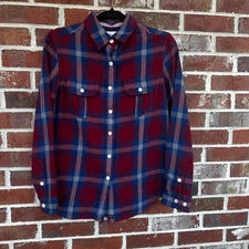 The Normal Brand Flannel Shirt Women's Long Sleeve Plaid Button Up Burgundy Med