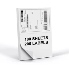 Half Sheet 8.5x5.5inch Shipping Mailing Label 200 Counts, 2 Labels Per Sheet ...