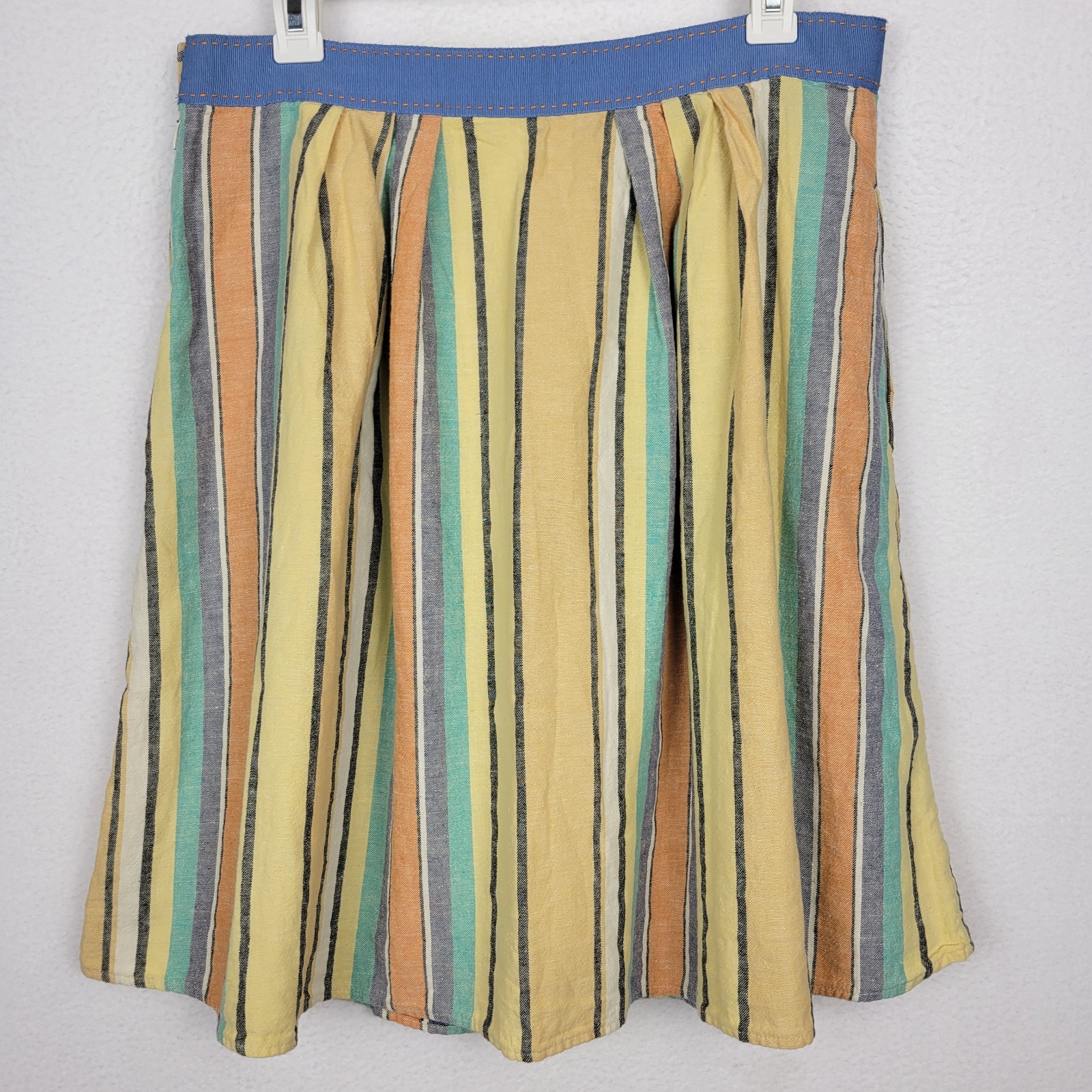 Anthropologie Odille Skirt Womens 14 Linen Blend Striped Coastal Preppy