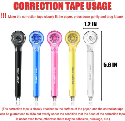 5pcs Correction Tape Pen, White, 1/5'' x 236'', Push-pull Protective Cover