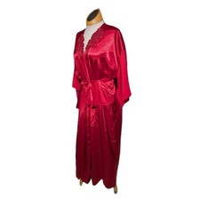 Vtg 1980s Expressions by California Dynasty Red Embellished Satin Silky Robe M
