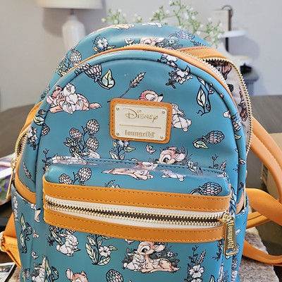 Loungefly Disney Bambi Mini Backpack Blue Orange Floral Pattern