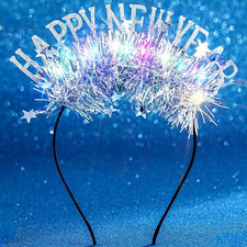 LED Light Up Christmas Headbands Happy New Year Glitter Tinsel Hairband
