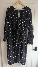 H&M Black Polka Dot Midi Dress Size Large BNWT UK 14 16 Wrap Style Tie Waist
