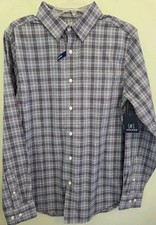 George Men's SMALL Long Sleeve Performance Button Front Shirt BLUE PLAID 21426