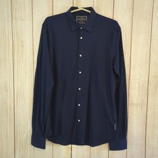 Scotch Soda Shirt Mens Medium Navy Blue Button Down Regular Fit Stretch Logo