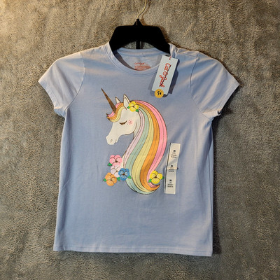 Cat and Jack  Girls Unicorn T Shirt Blue Multicolor Unicorn M 8 Back to School