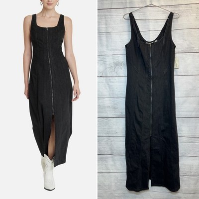 Universal Thread Denim Tailored Corset Midi Dress 8 Black w/ Square Neck NWT