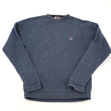 Vintage Chaps Ralph Lauren Blue Herringbone Knit Cotton Sweater L