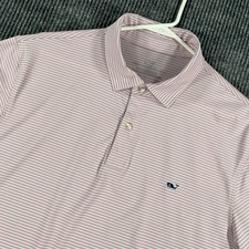 Vineyard Vines Performance Polo Shirt Mens Large Pink Striped Short Sleeve