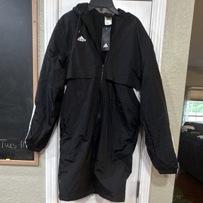 adidas Unisex Black Hooded Zip Long Parka Coat Jacket, Regular Fit XS