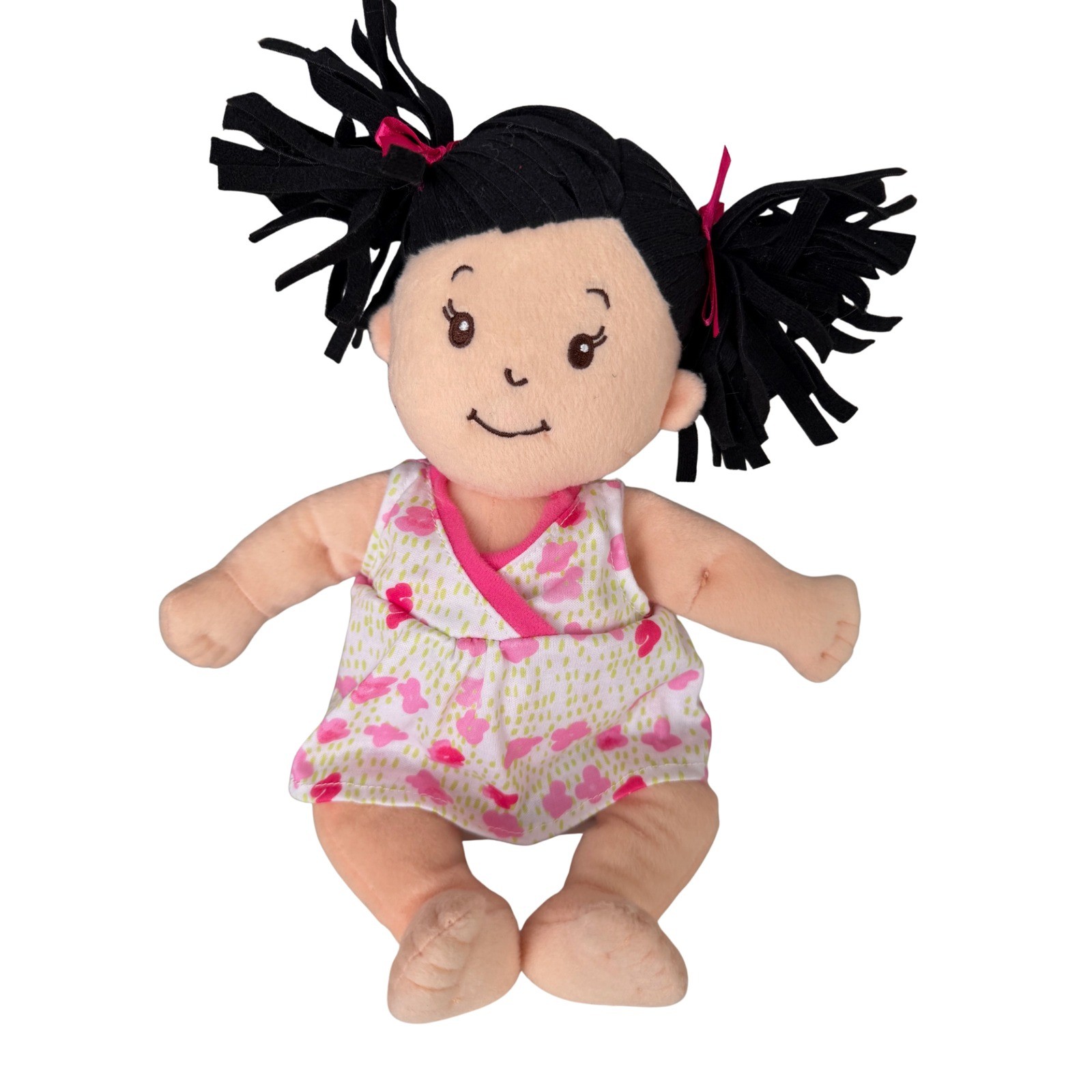 Manhattan Toy Bay Stella Plush Doll Black Pigtails Pink Flor