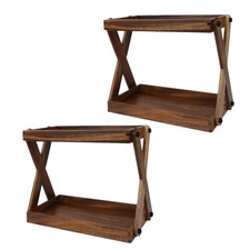 2-Layer Solid Wood Countertop Storage Rack,Kitchen Spice Rack, Cosmetics Storage