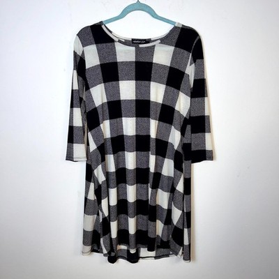 Heimish USA Mini Shift Dress Women M Black White Buffalo Check Parisian Chic NWT