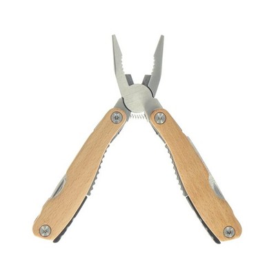 Multitool aus Edelstahl mit Buchenholzgriff - 9-in-1 Werkzeug mit Säge, Zange, S