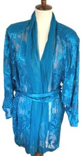 Vtg Victoria's Secret Gold Label Robe Women L Sheer Floral Kimono Belt Embroid.