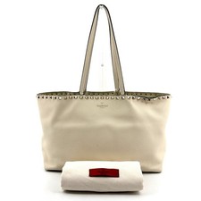 Valentino Garavani Rockstud Leather Tote Bag Ivory White Large Handbag Authentic