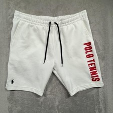 Polo Ralph Lauren Shorts Mens Large White Tennis French Terry Sweat Logo Pockets