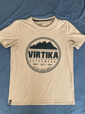 Virtika Men's Graphic Logo T-Shirt Beige Crew Neck Short Sleeve Cotton L