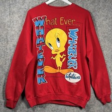 Vintage 90s Looney Tunes Tweety Bird Whatever Red Sweatshirt Mens Size L 21x27