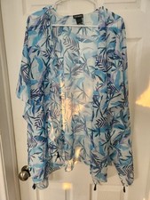 Steve Madden Women's Sheer Kimono Cover Up Blue Tropical Floral