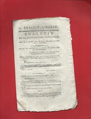 1795 JOURNAL REVOLUTION BULLETIN CONVENTION LA ROCHELLE MARSEILLE ST HYPPOLITE