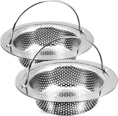 2 Pack Kitchen Sink Drain Strainer with Handle, Stainless Steel Large Kitchen Si