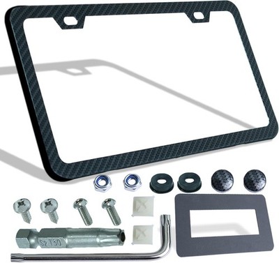 Carbon Fiber License Plate Frame, Carbon Patterns Printed Black Aluminum Plate, 