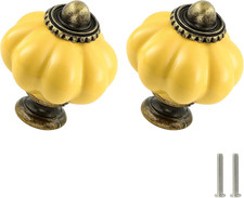 Yellow Pumpkin Knobs 6 Pack Ceramic Cabinet Knobs Vintage Drawer Pulls - Antique