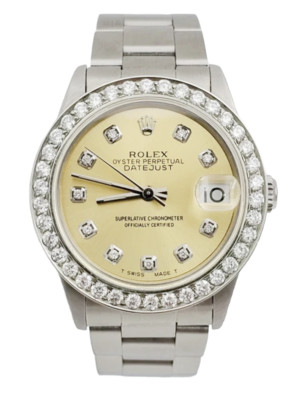 Ladies Rolex DateJust 31mm Steel Wristwatch with Diamond Dial & Diamond Bezel.