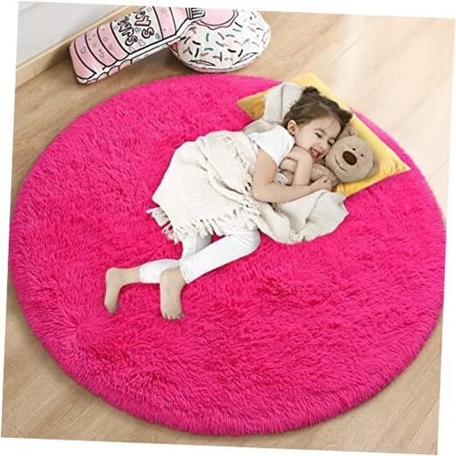 Round Rug for Girls Bedroom, Fluffy Circle Rug 4'X4' for Kids 4x4 Feet Hot Pink