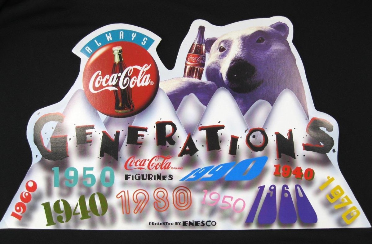 1998 Enesco Coca-Cola Generations Polar Bear Figurine Sign Exc Cnd