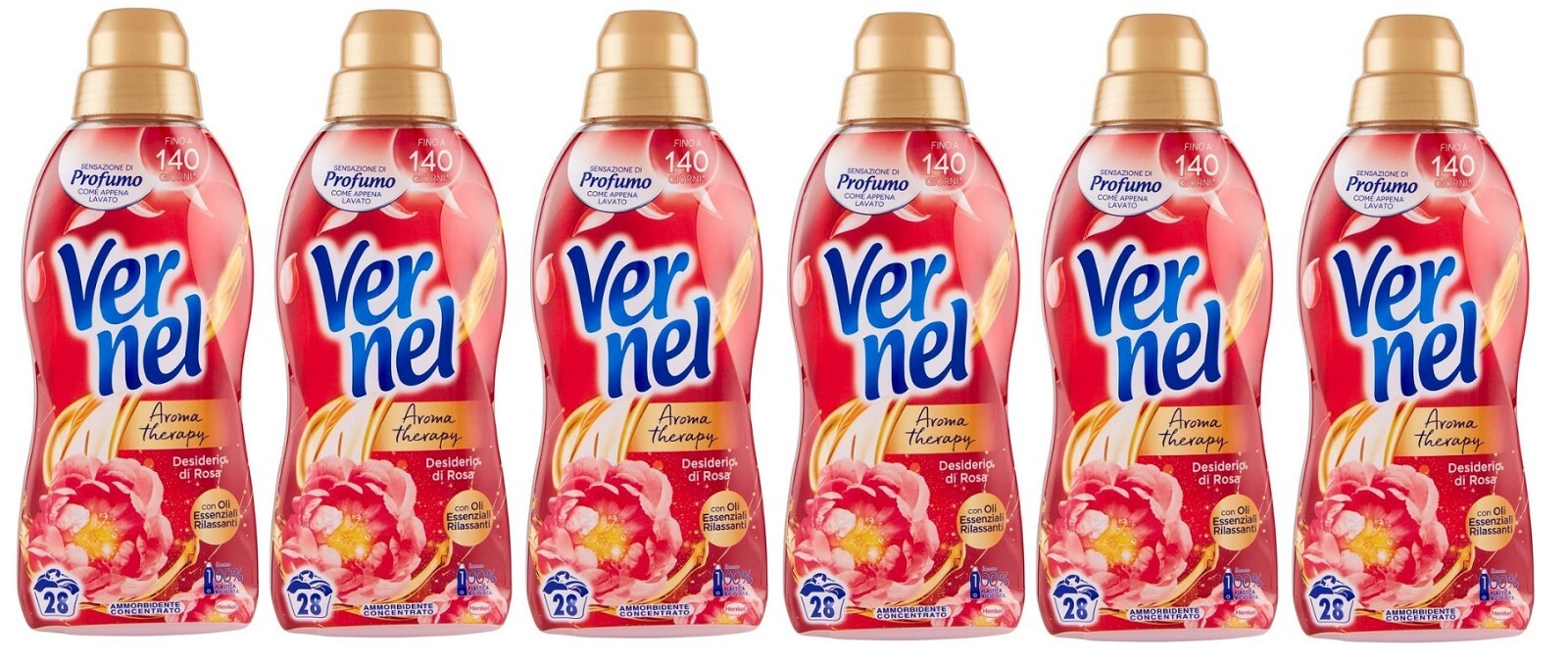 Confezione 6 Vernel Aroma Therapy Ammorbidente Concentrato Desiderio Rosa 700ml