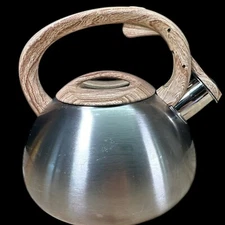 Stainless Steel Whistling Tea Kettle Teapot Wood Handle Luxgrace 2.2QT 