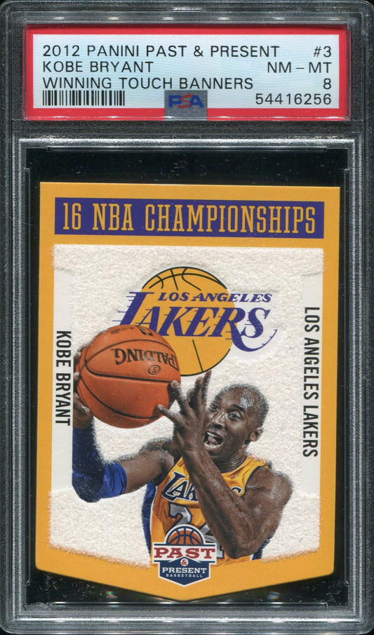 PSA 8 NM MINT 2012 PANINI PAST PRESENT TOUCH BANNERS KOBE BRYANT #3 LAKERS B212