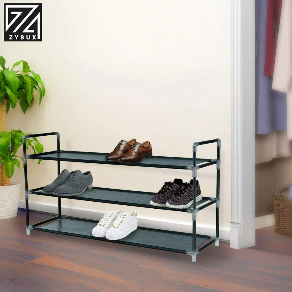 3 Tier Long Fabric Organiser Shoe Shelf Rack, Stand Storage, Space Saving, Black - Image 4 of 4