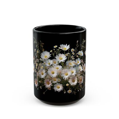 White Daisies Coffee Mug, 11oz 15oz, Chrysanthemums & Wildflowers Tea Cup