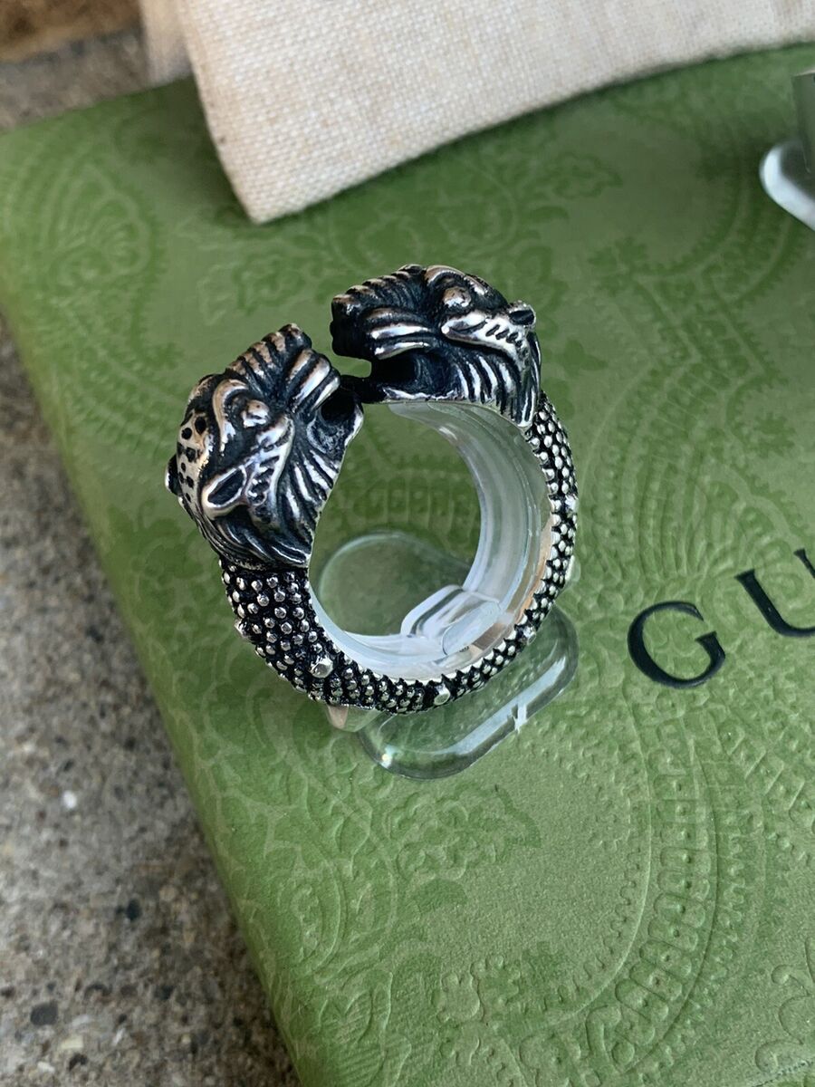 Mens Gucci Garden Tiger Heads Ring 925 Silver Size 10 1/4 Mens Gucci Garden Tiger Heads Ring 925 Silver Size 10 1/4