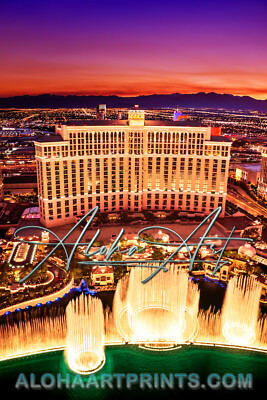  The Bellagio Fountains after Sunset Portrait Photo Print Photography Fine Art