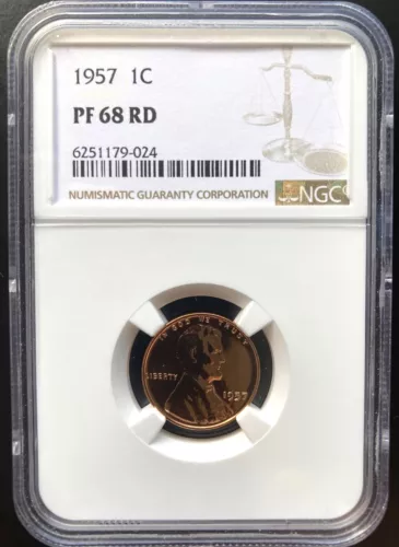 1957  Proof Lincoln Wheat Cent, NGC Graded, PF 68 Red