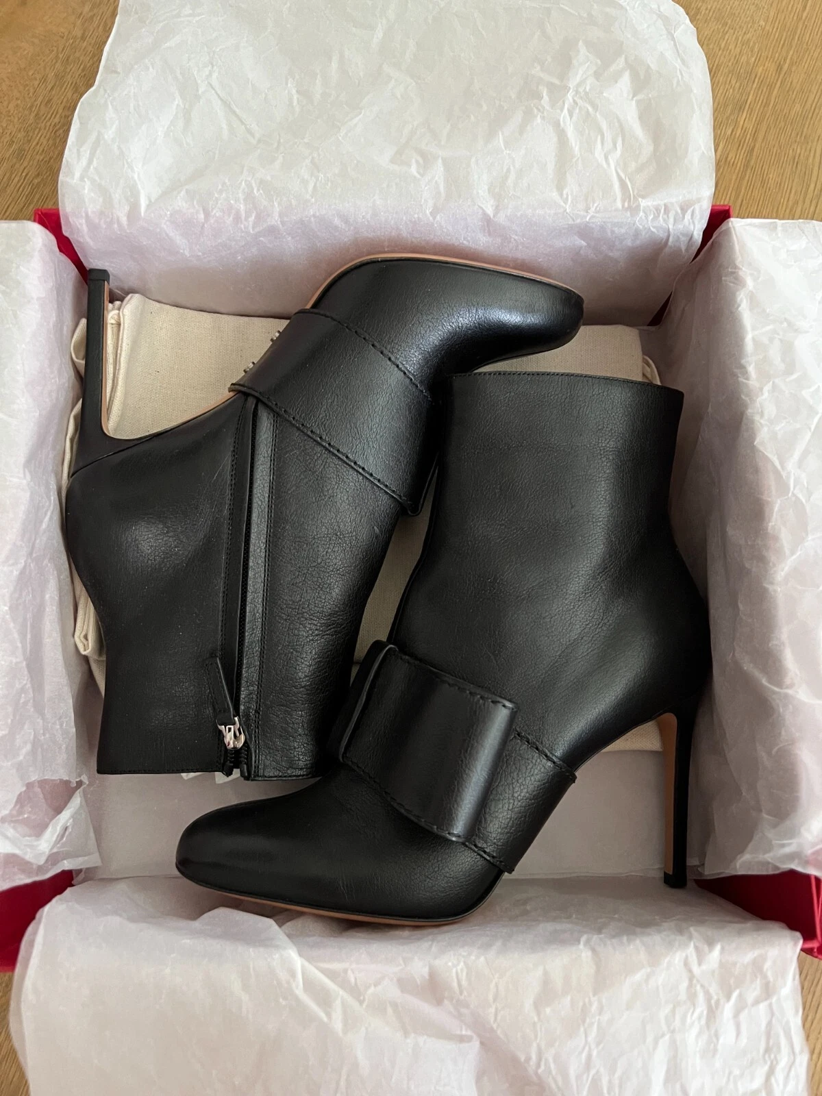 Scarpe stivaletti VALENTINO GARAVANI nuovi $1295 passerella fiocco pelle testurizzata tg 41