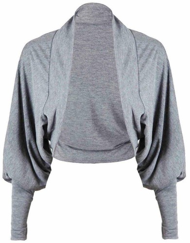 New Ladies Batwing Shrug Long Sleeve Womens Jersey Bolero Cardigan Top Size 8-26 - Picture 9 of 10