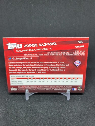 Jorge Alfaro 2017 Topps Chrome RC ROOKIE #15 - Picture 2 of 2