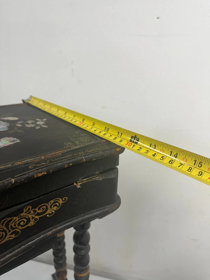 antique Victorian work Sewing Table Dressing Stand Mother Of Pearl Polychrome - Image 3 of 4