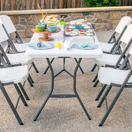 Lifetime Folding Table Fold-In-Half White 6Seats Plastic/Metal Locking Frame - Picture 8 of 12