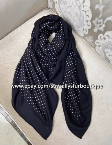 Sallys 70% Cashmere & 30% Silk Stole Polka Dots Print Square Scarf Shawl 53" - Picture 4 of 8