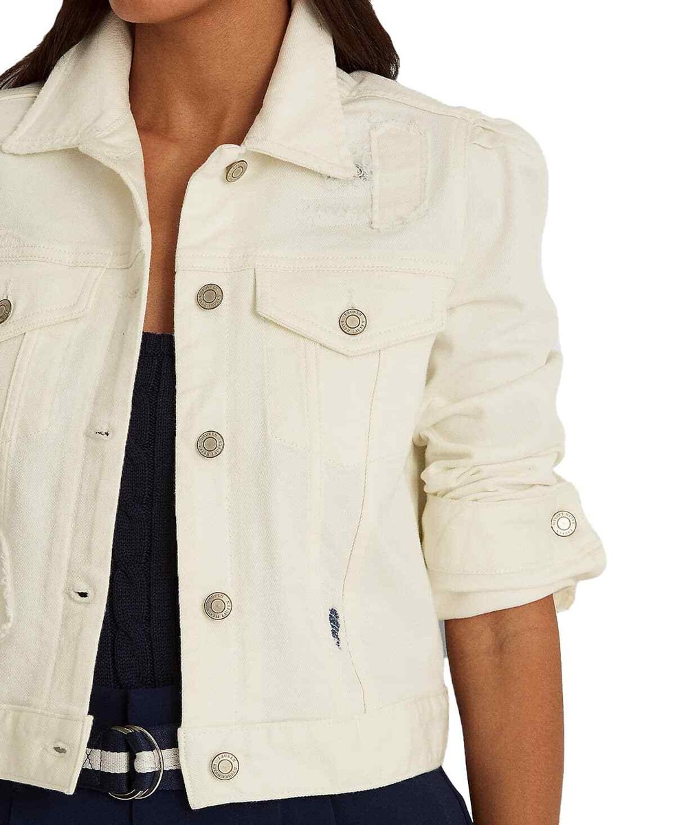 Lauren Ralph Lauren Women's White Patchwork Denim Trucker Jacket