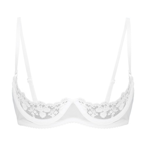 Damen BH ohne Schalen ohne Bügel mit Blumenspitze offene Brustwarzen BH durchsichtig - Bild 19 von 89